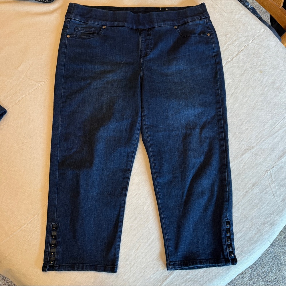 Avenue Dark Blue Jeggings with Button Detail
